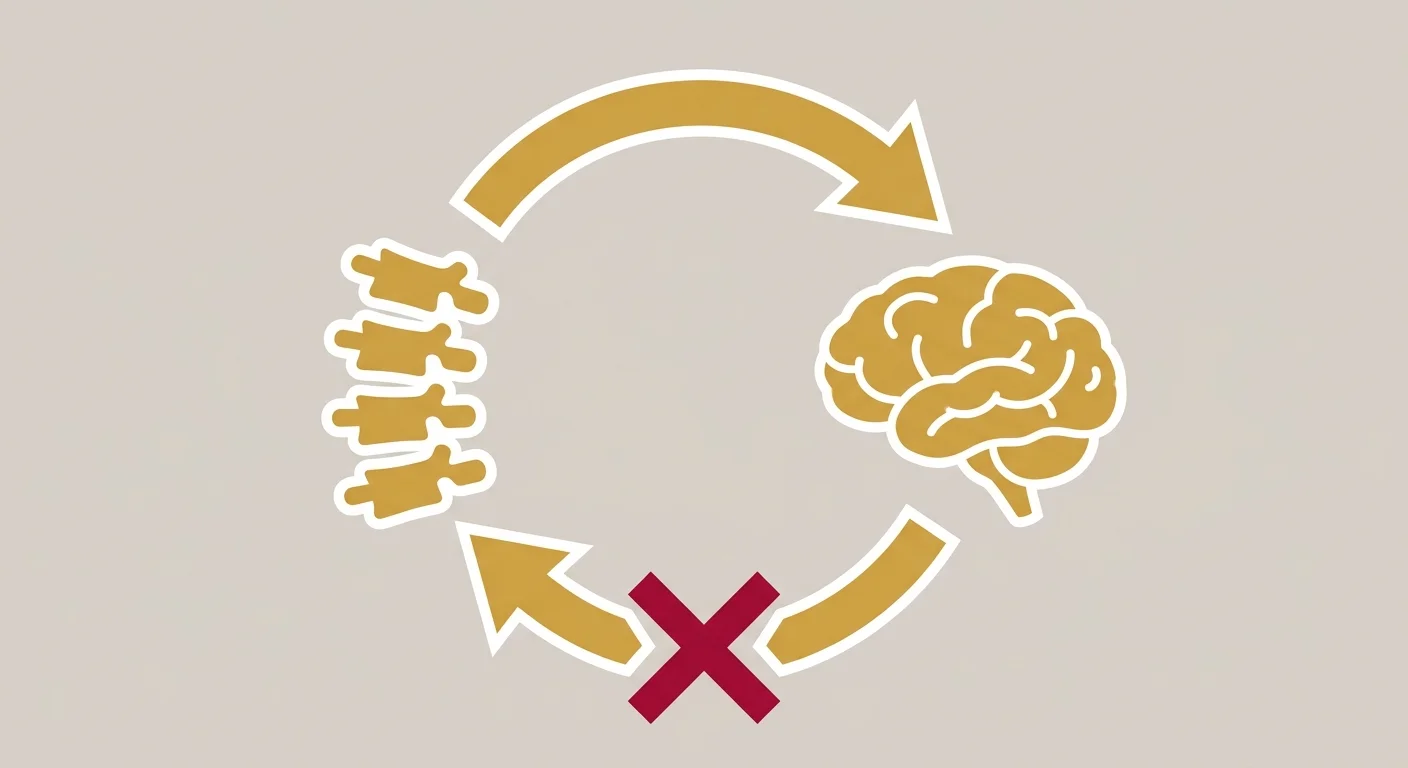 flat illustration of broken nervous system feedback loop between spine and brain in chronic pain