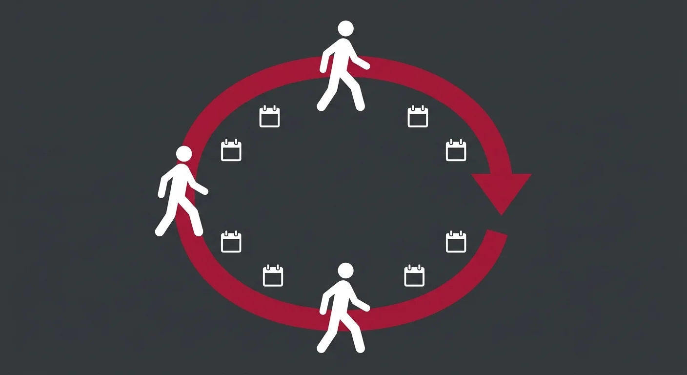 flat illustration of patient stuck in a repetitive treatment loop with no forward progress