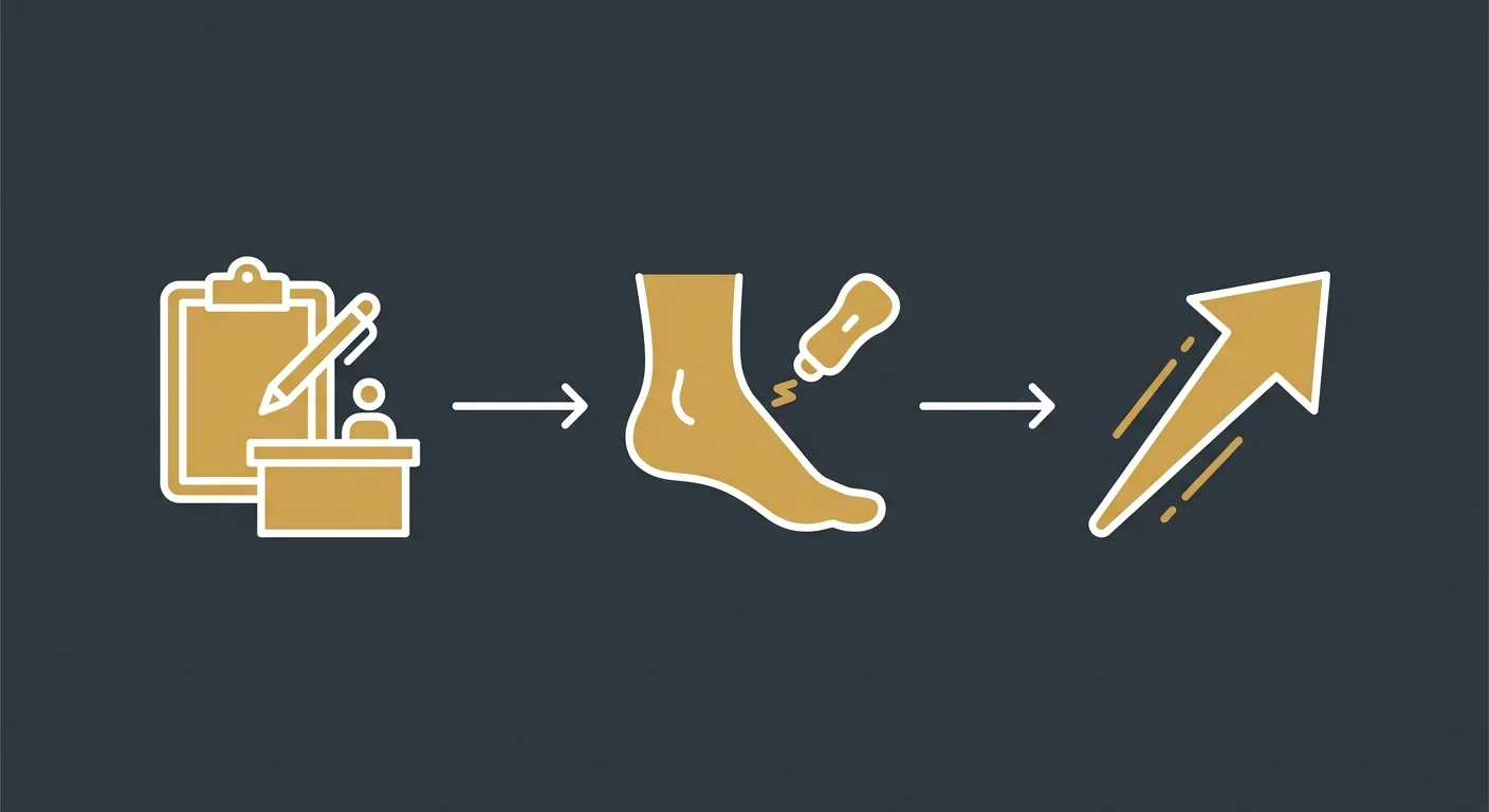flat illustration of a three step shockwave therapy session process for plantar fasciitis