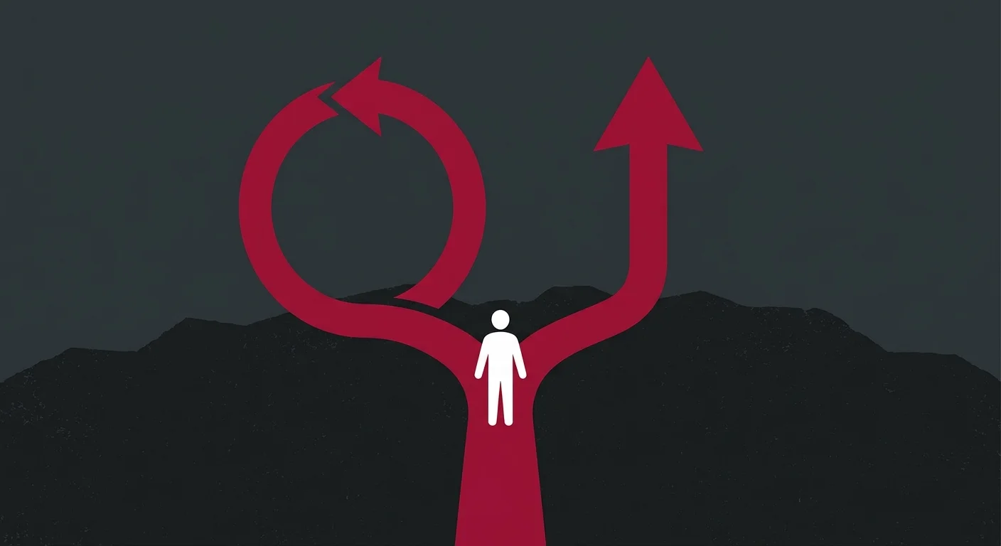 flat illustration of choosing the right recovery path versus stagnation