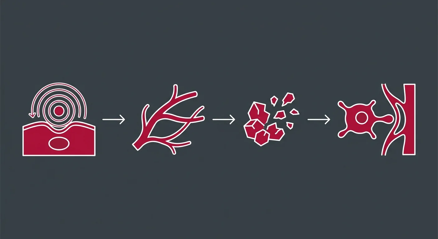 flat illustration of four cellular healing stages triggered by shockwave therapy