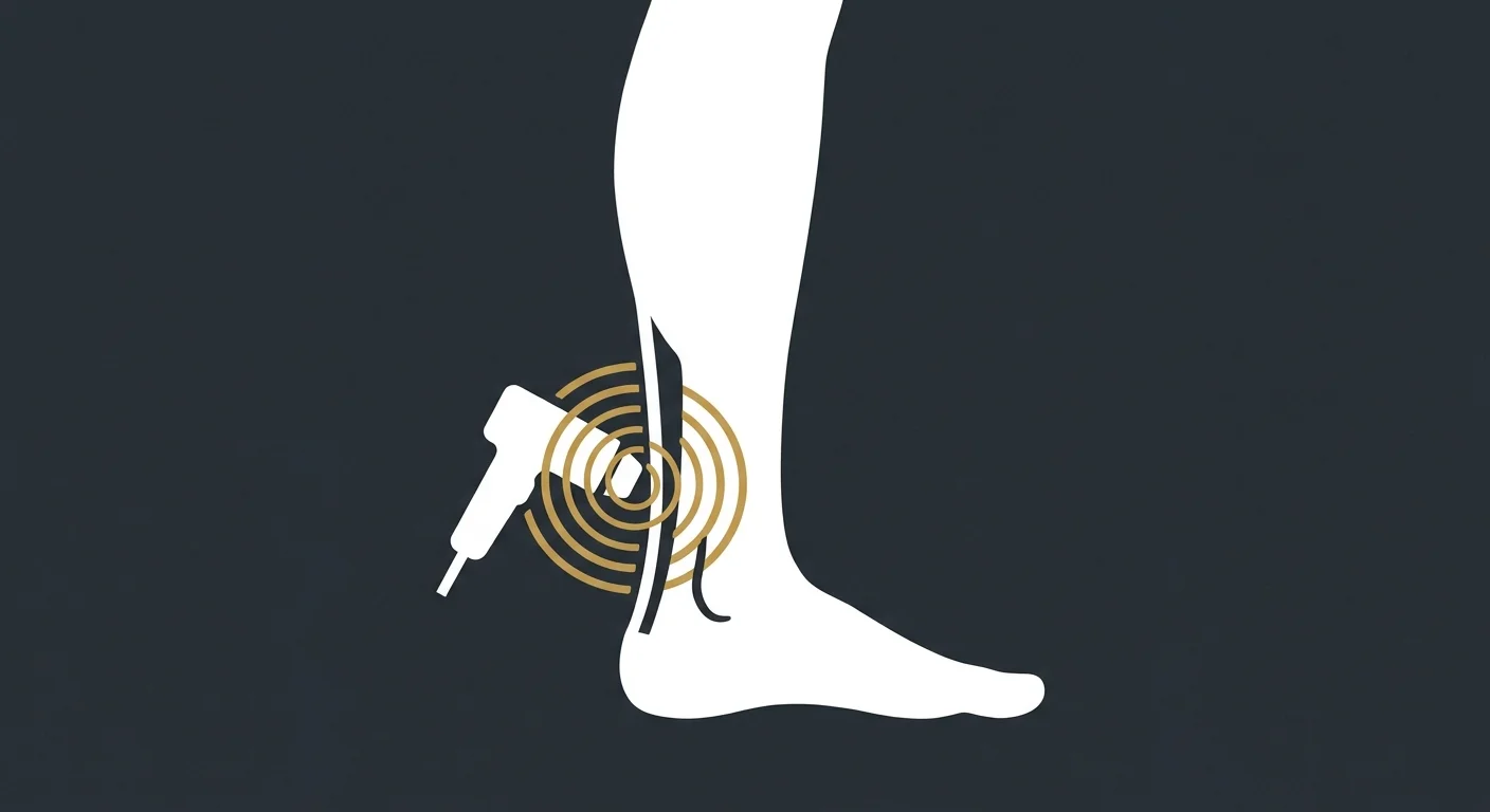flat illustration of shockwave therapy acoustic waves targeting tendon tissue for repair