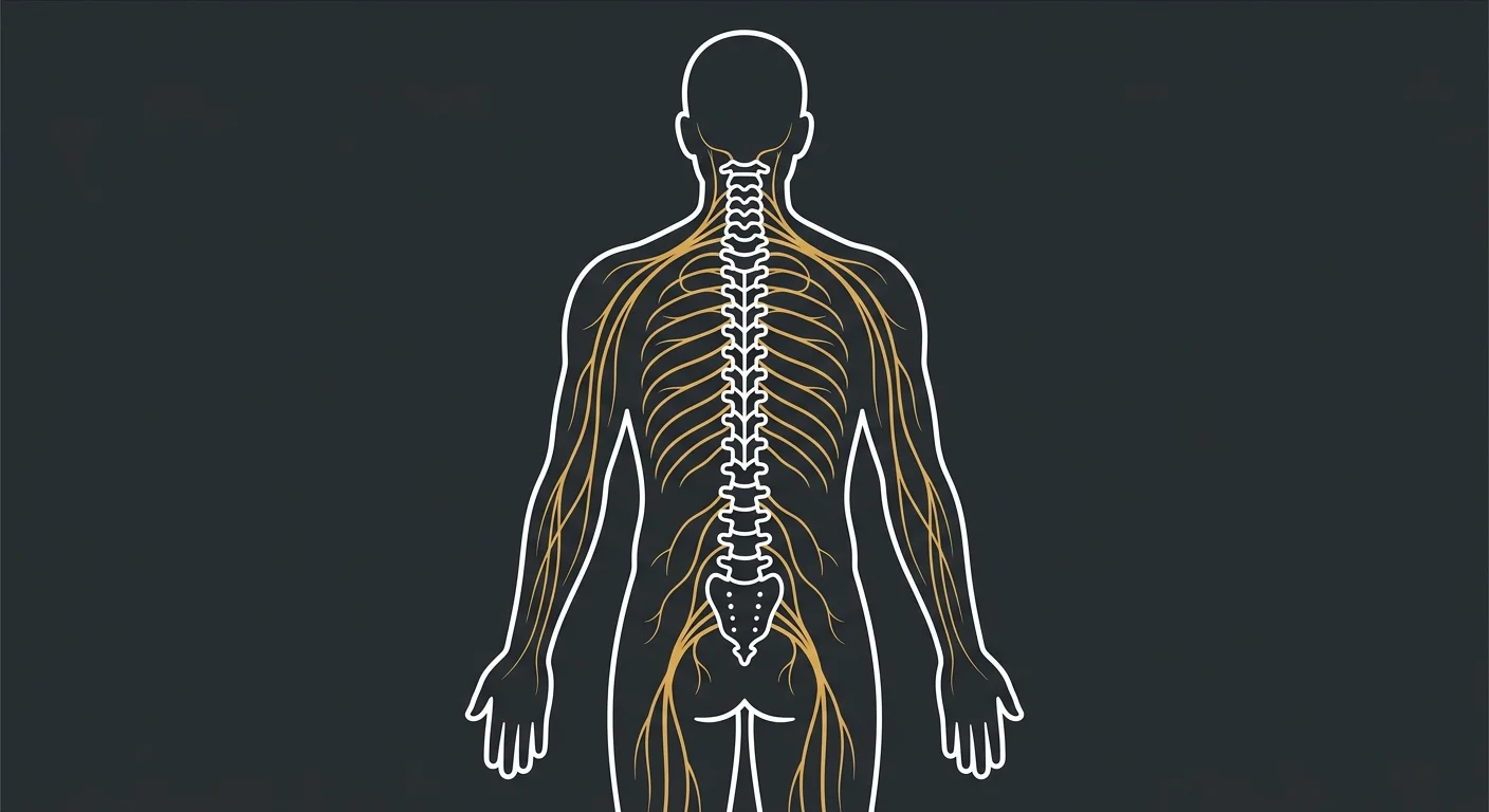 flat illustration of spinal nerve pathways and biological systems approach to chronic pain care