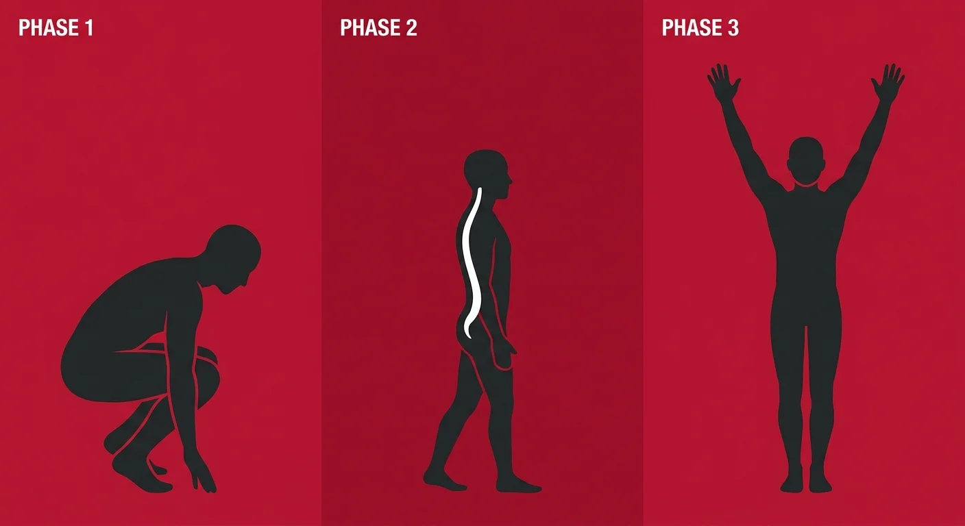 flat illustration of three phase chronic pain recovery progression from overload to restoration