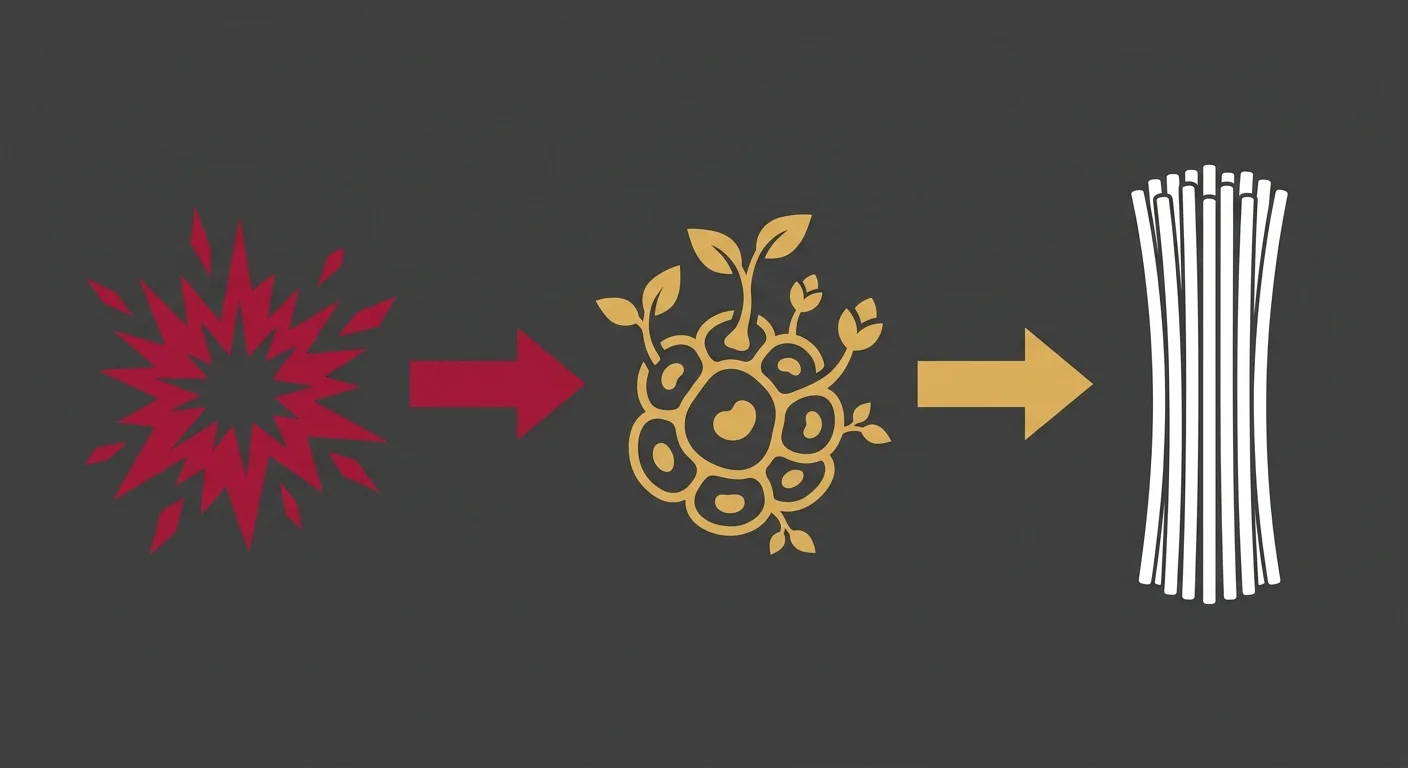 flat illustration of three phase collagen remodeling sequence after shockwave therapy treatment