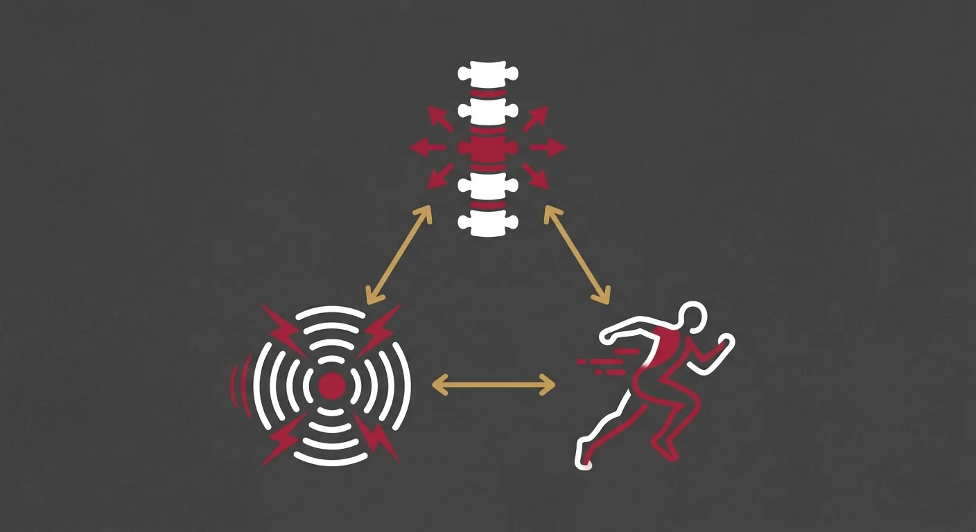 flat illustration of chiropractic shockwave therapy and mobility as integrated chronic pain recovery tools