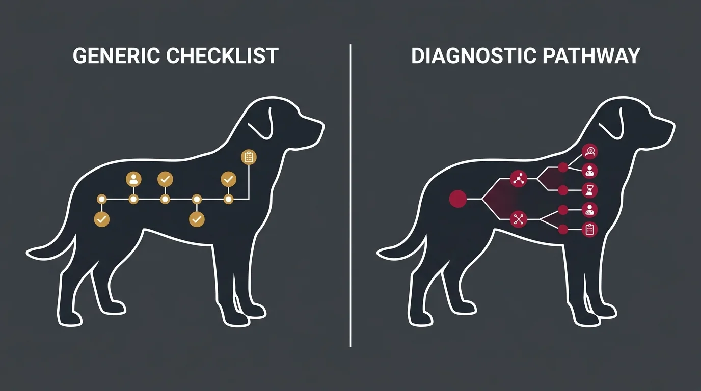 canine chiropractic diagnostic approach versus cookie cutter template comparison