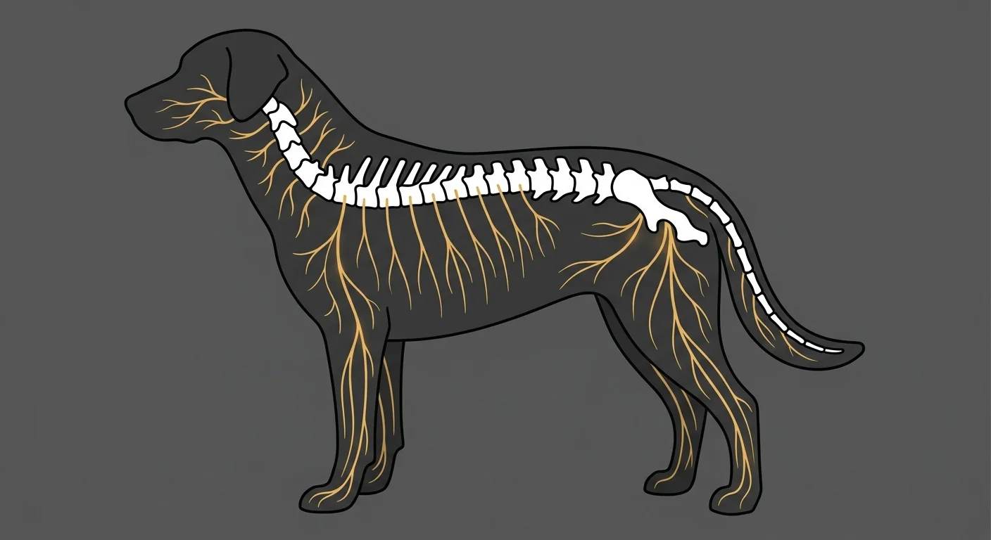 flat illustration of a dog spine showing nerve pathways in animal chiropractic care