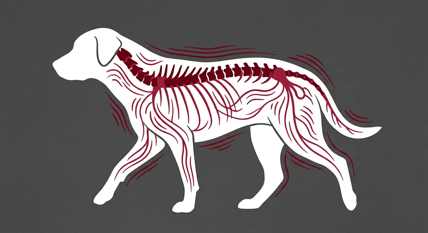 flat illustration of dog spinal nerve pathways after animal chiropractic adjustment