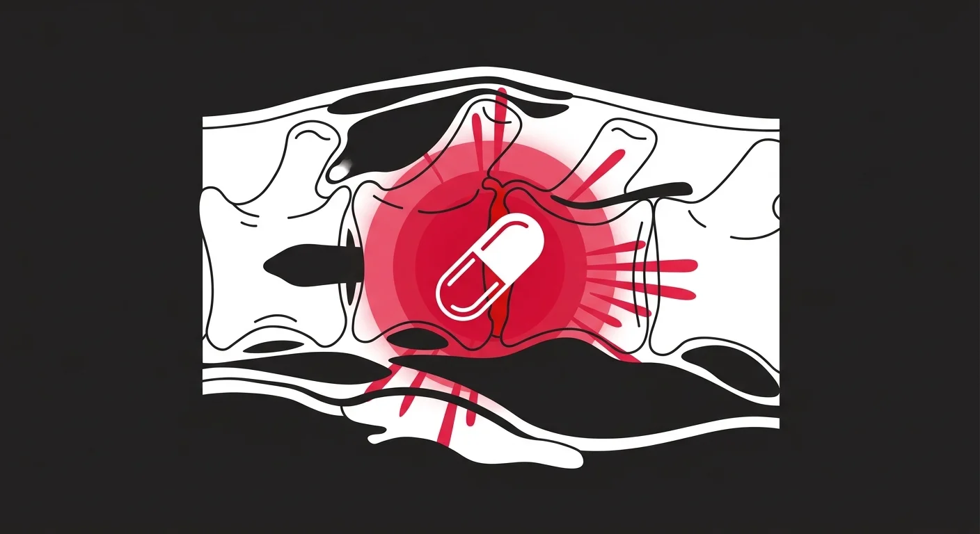 flat illustration of equine spinal inflammation with NSAID pharmacological overlay
