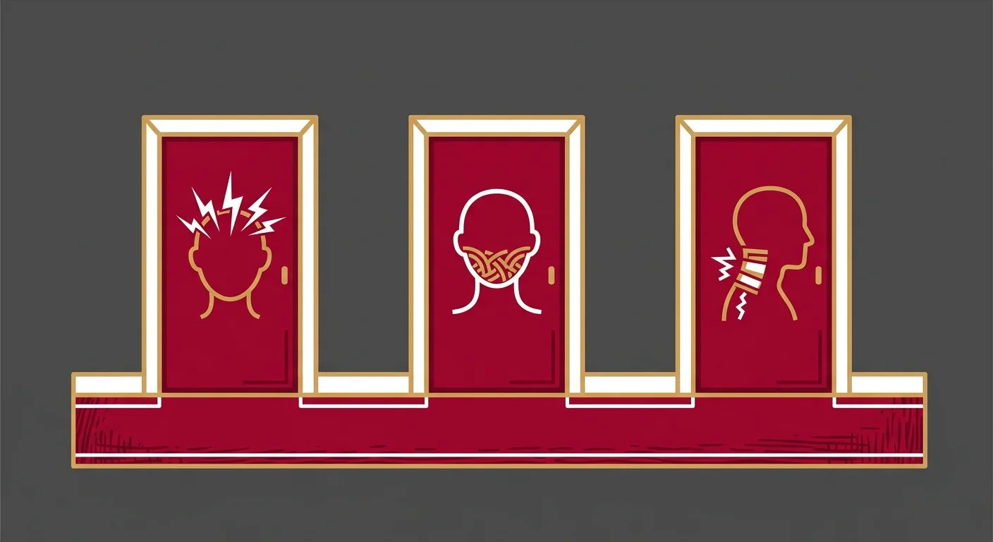 flat illustration of three headache types sharing a common cervical pathway