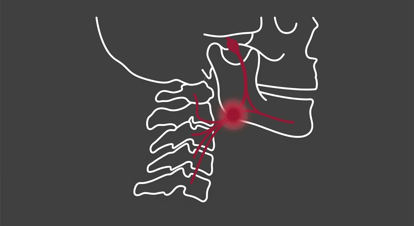 flat illustration of trigeminocervical nucleus connecting upper cervical spine and jaw nerve pathways