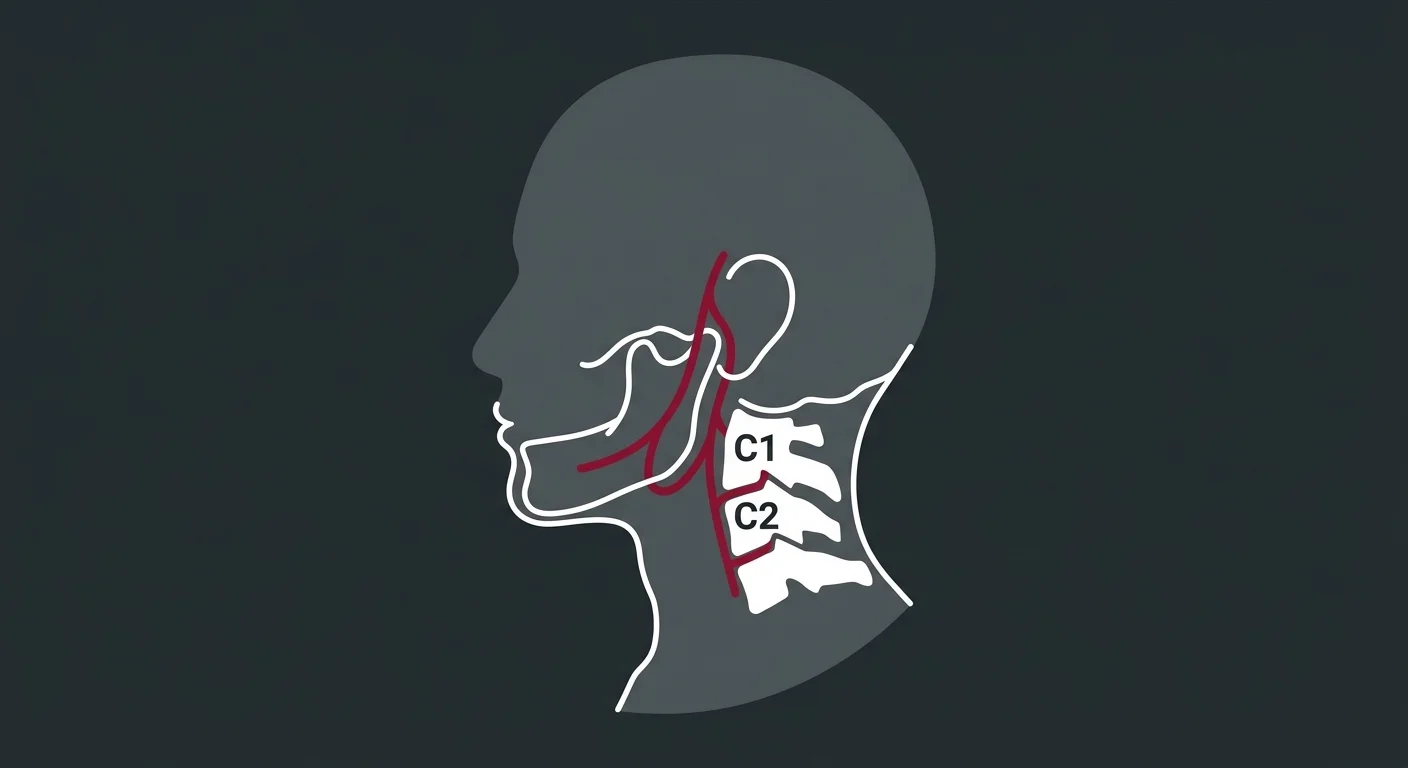 flat illustration of upper cervical spine nerve pathway connecting neck to jaw in TMJ dysfunction
