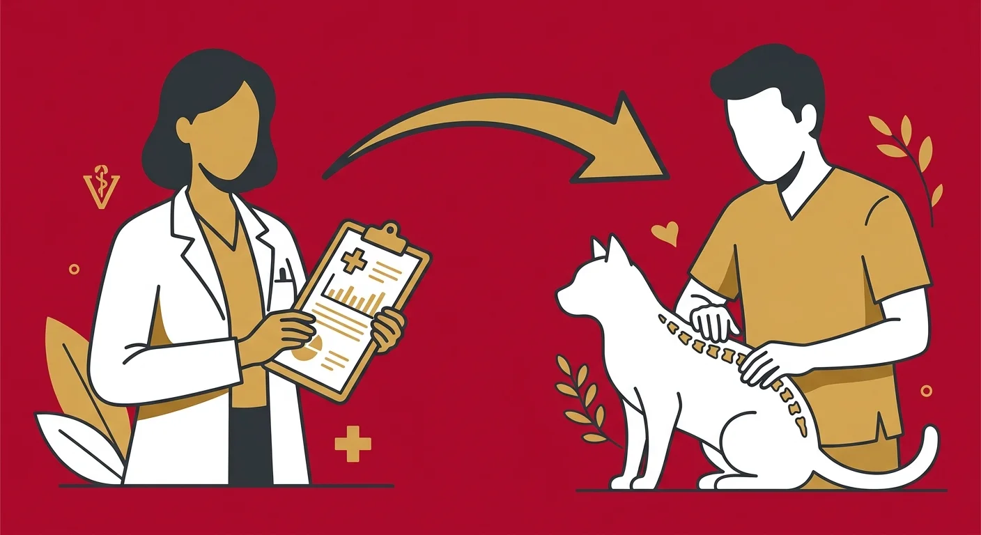 flat illustration of veterinarian referring animal patient to AVCA certified chiropractor