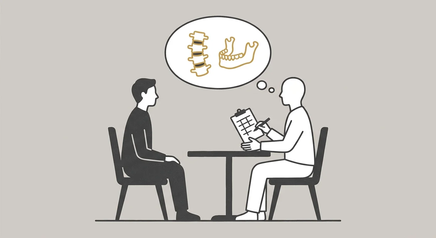 flat illustration of chiropractic intake process with patient history and cervical spine assessment