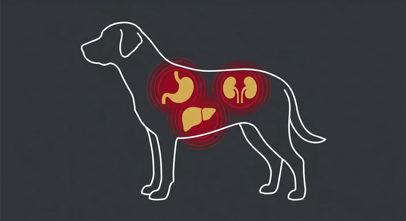 flat illustration of dog organ systems at risk from long term NSAID use