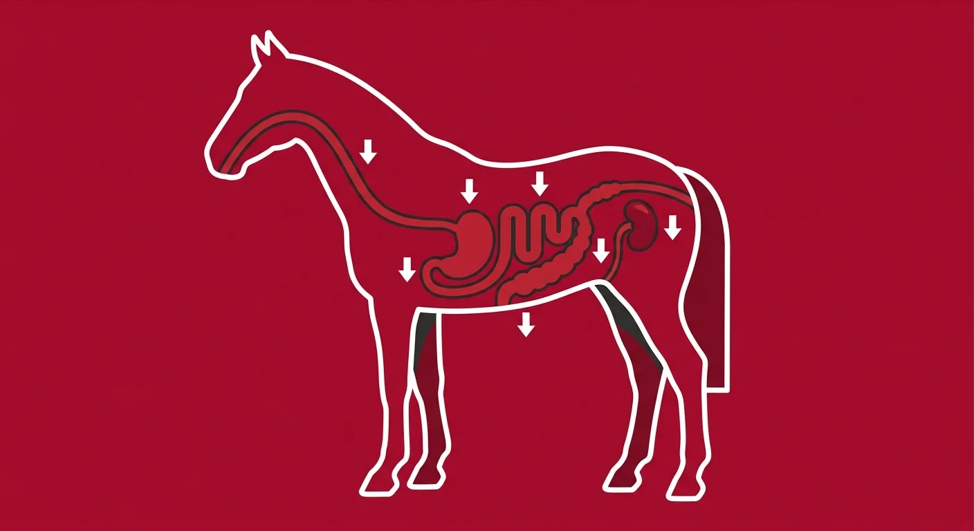 flat illustration of equine organ risk from prolonged NSAID phenylbutazone use
