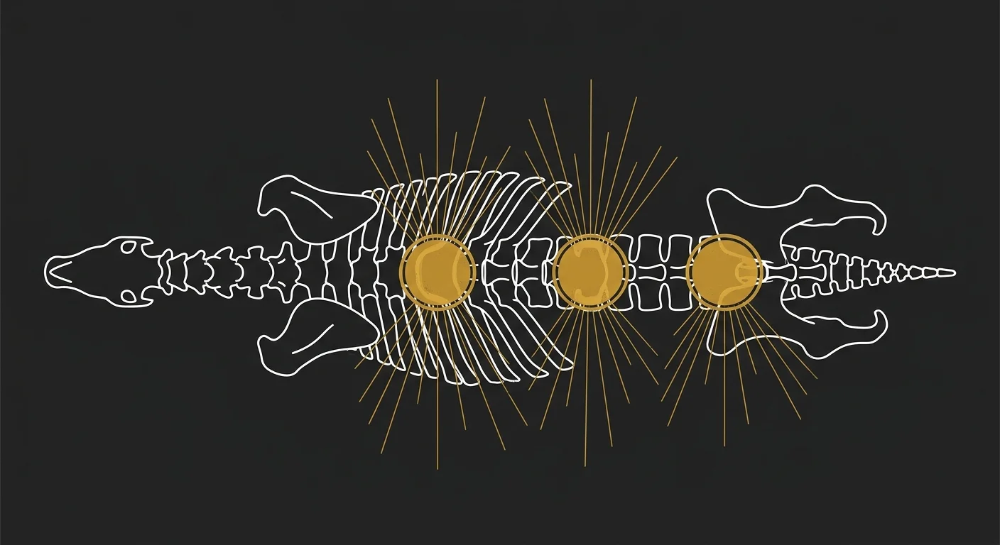 flat illustration of equine vertebral subluxations along the spinal column
