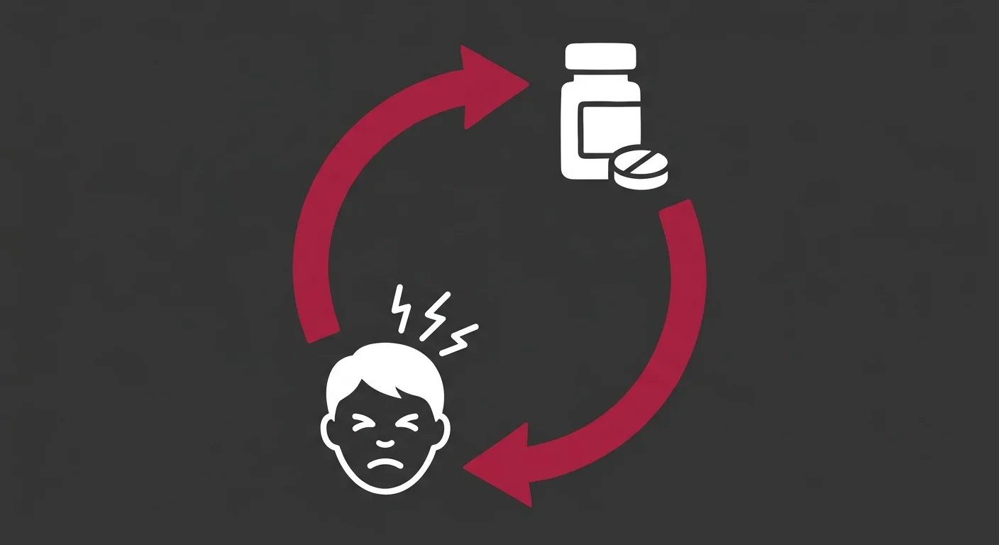 flat illustration of recurring tension headache cycle with no structural resolution