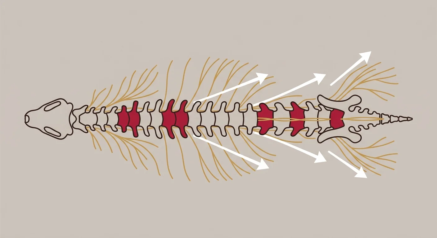 canine spinal restriction pattern showing nerve pathway and hindlimb compensation
