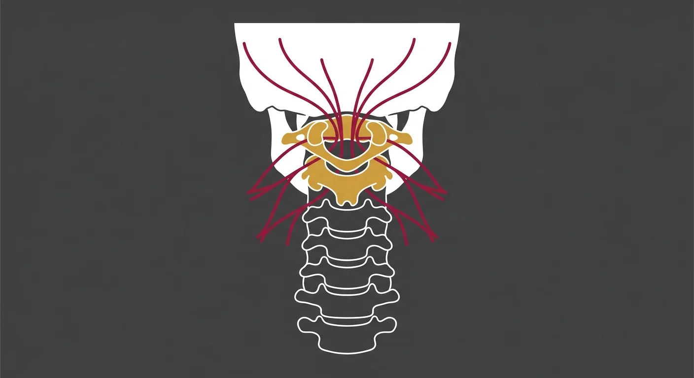 flat illustration of C1-C2 cervical spine nerve pathways referring pain to the skull