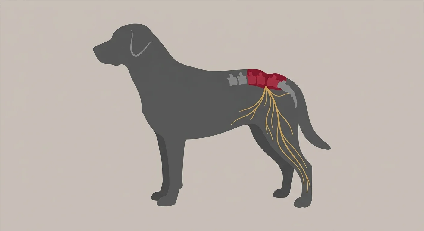 flat illustration of canine lumbosacral nerve compression causing hind leg gait changes