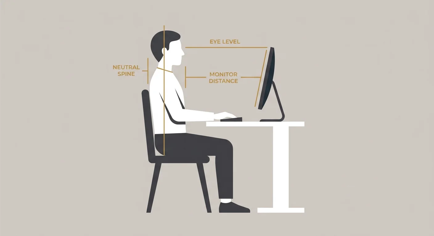 flat illustration of correct desk ergonomics for cervical spine and jaw alignment
