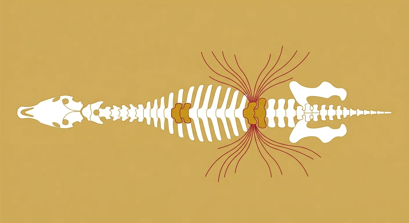 flat illustration of equine vertebral subluxation and spinal nerve pathway disruption