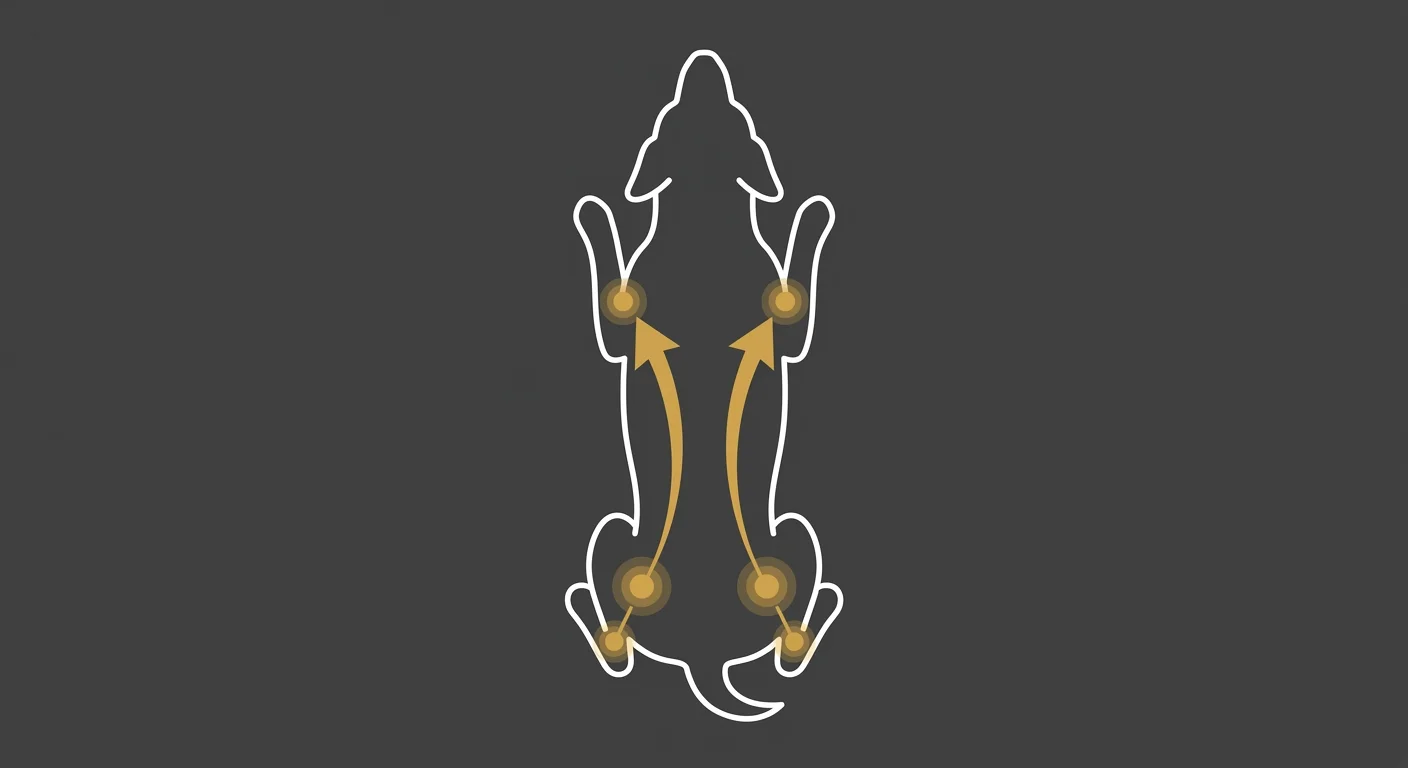 flat illustration of canine whole body compensation patterns from spinal dysfunction
