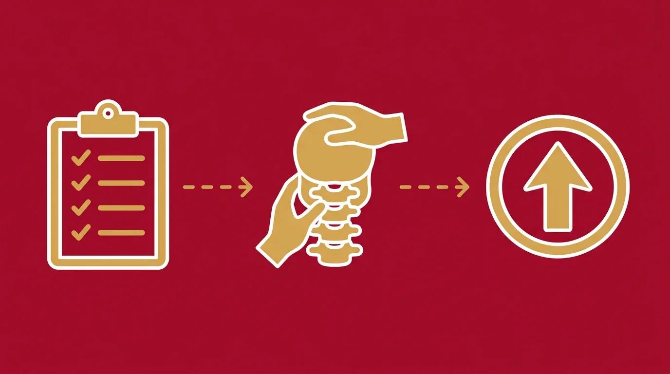 flat illustration of upper cervical alignment care process from assessment to outcome