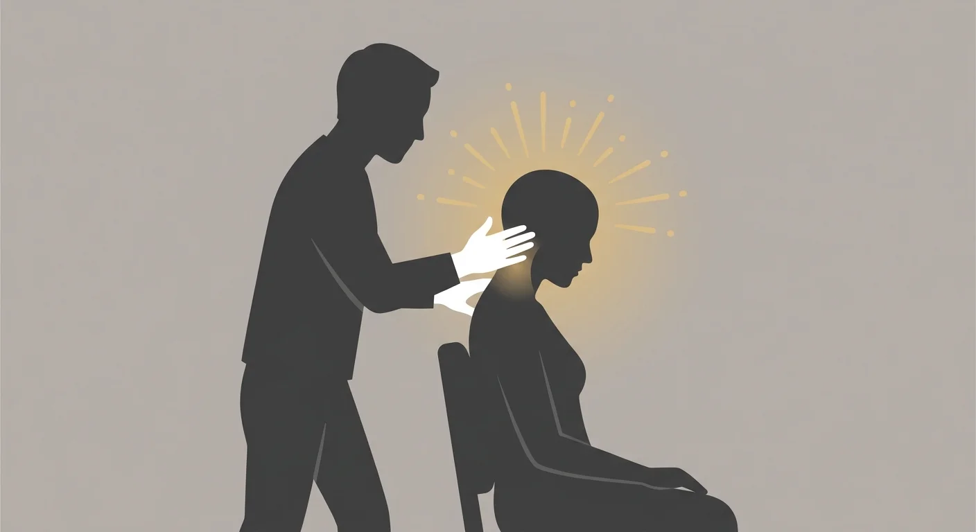 flat illustration of upper cervical chiropractic adjustment for TMJ jaw pain relief