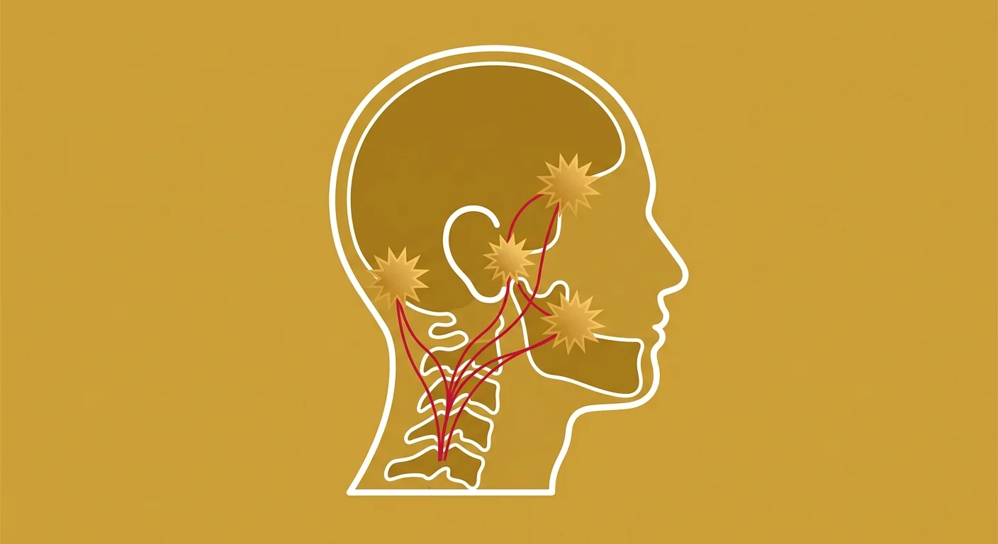 upper cervical TMJ symptom pattern showing jaw ear and head pain traced to neck