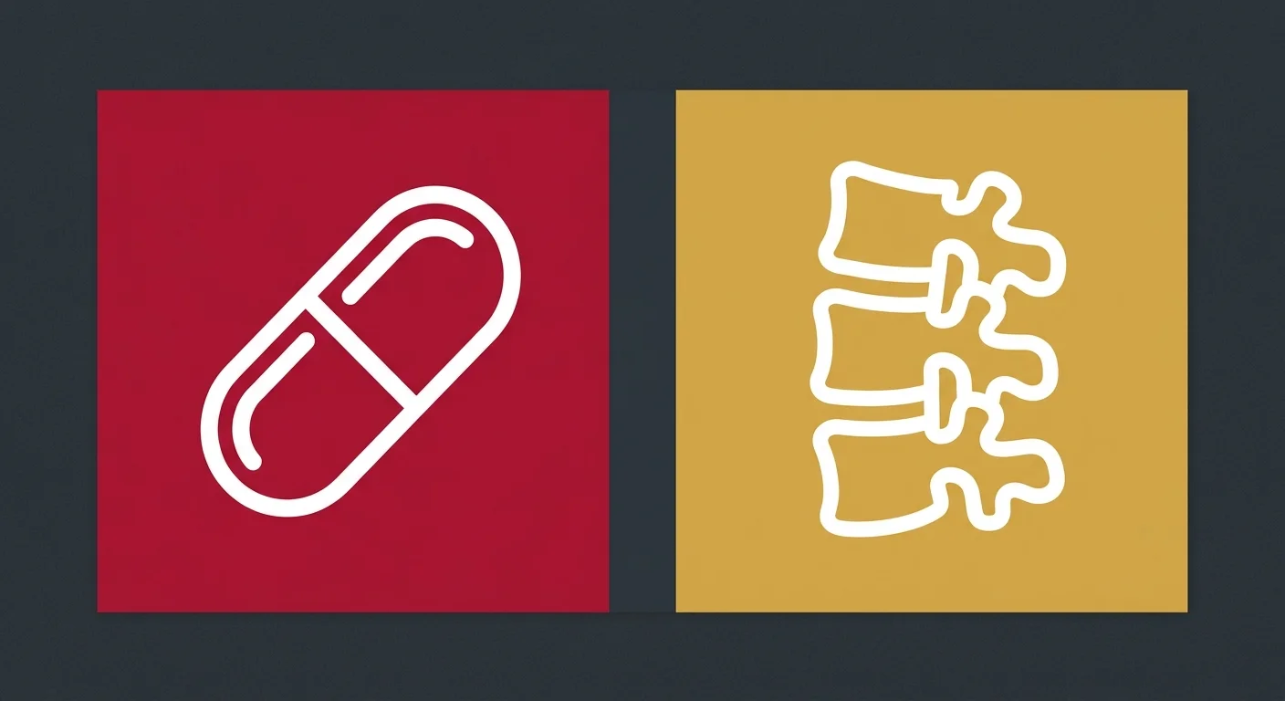 flat illustration comparing NSAID pharmaceutical approach and animal chiropractic for horses