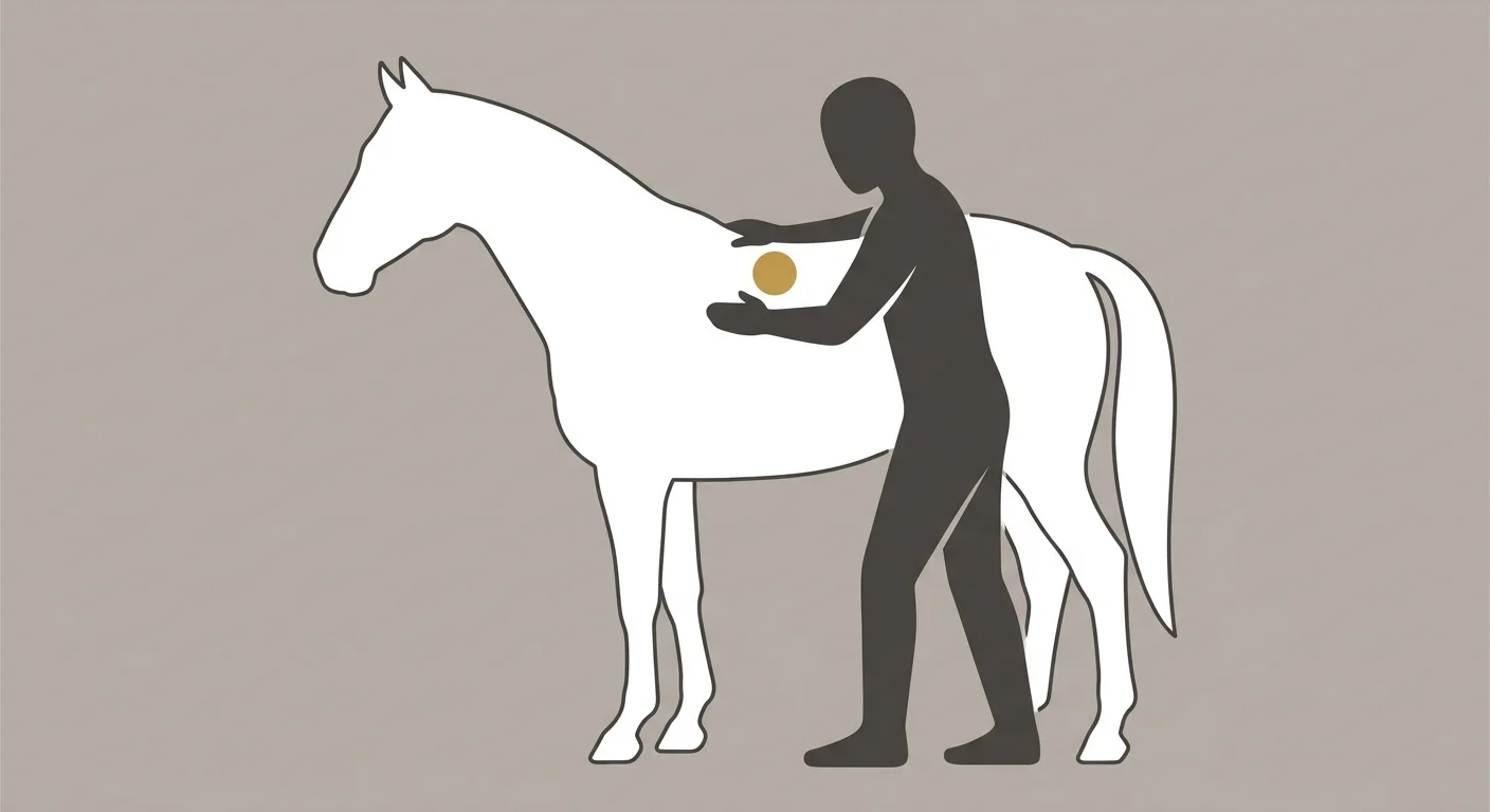 flat illustration of AVCA certified animal chiropractic spinal assessment on a horse
